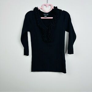 August Silk Black Blouse with Ruffle Detail Size Medium